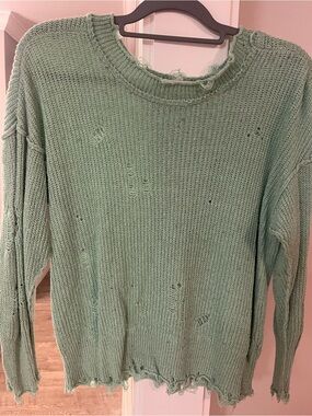 Kori Mint Distressed Knit Crewneck Sweater